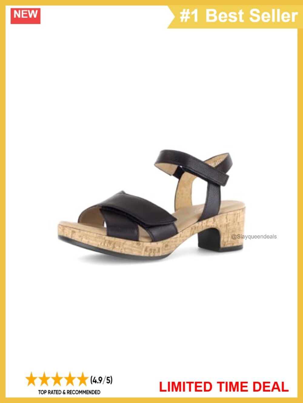 Leather Quarter Strap Sandal with Faux Block Cork Heel
